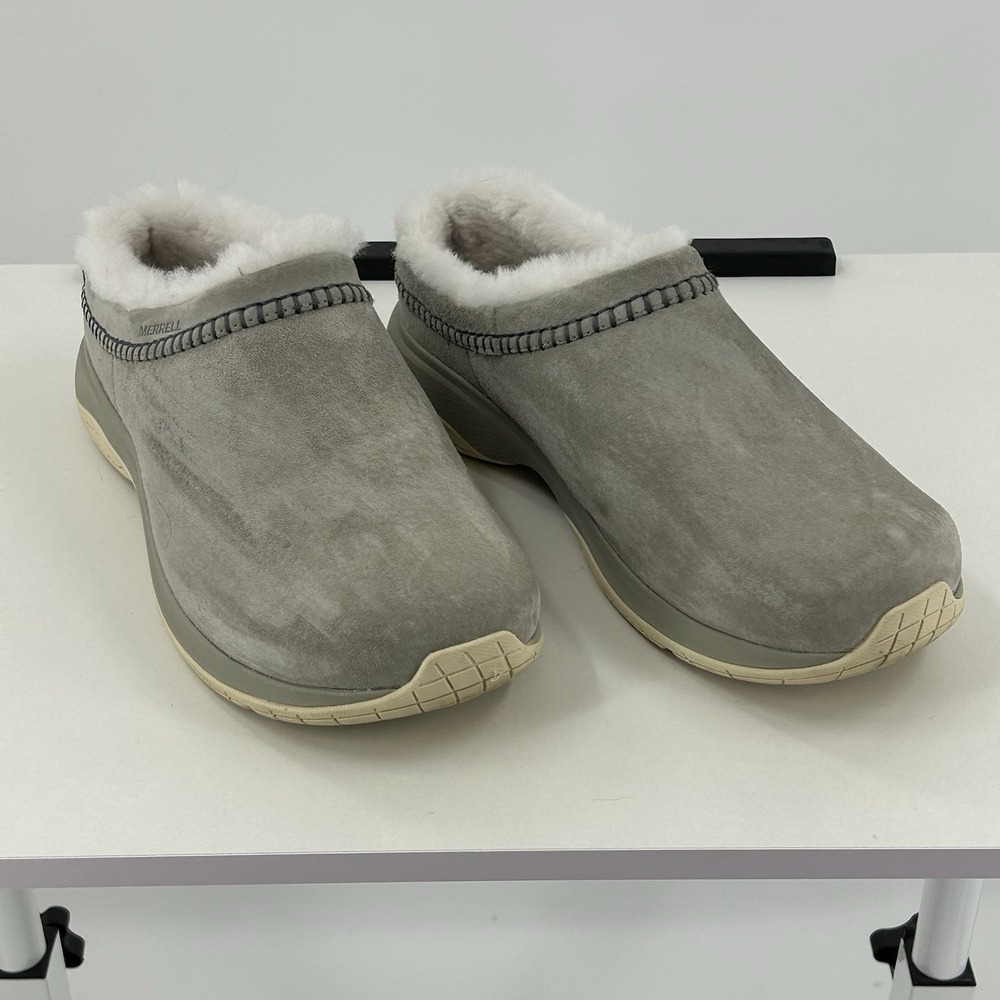 Merrell Fleece Lined Suede Clogs Slip On Shoes Gray Comfort Women's 10.5